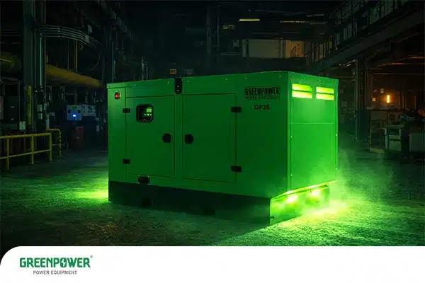 ژنراتور برق صنعتی سبز در محیط کارخانه، نمایش مفهومی از نحوه شوک دادن به ژنراتور برای راه‌اندازی و تست سیستم