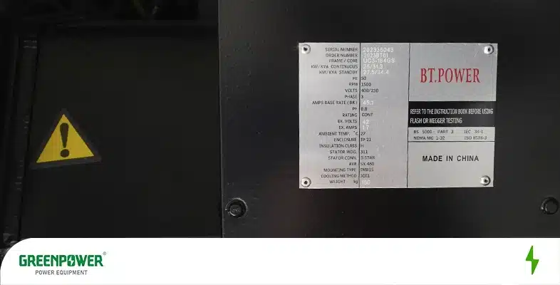 پلاک خوانی ژنراتور یعنی خواندن لیبلهای روی ژنراتور گرین پاور برای دریافت اطلاعات فنی دستگاه